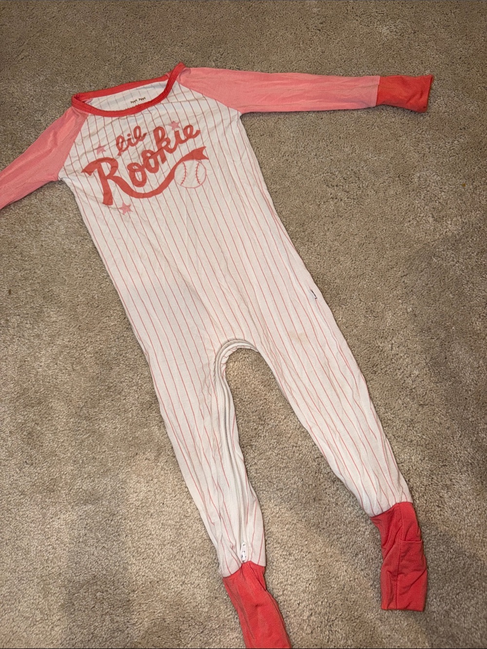 Little Sleepies Baseball Pink "Lil Rookie" Footed One-Piece